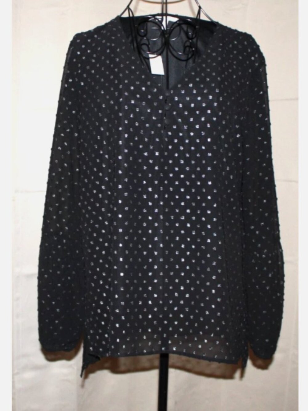 Black Gray Tunic Top Pullover Shirt Crepe Blouse Oversized M/L Maurices NWT